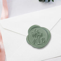 Andinodia Palm Wedding Monogram Adhesive Wax Seals #2521 Bundle with Stamp - Nostalgic Impressions