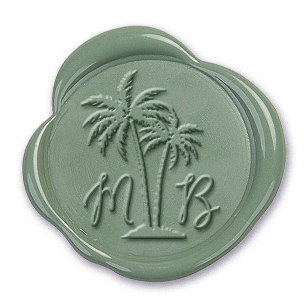 Andinodia Palm Wedding Monogram Adhesive Wax Seals #2521 Bundle with Stamp - Nostalgic Impressions