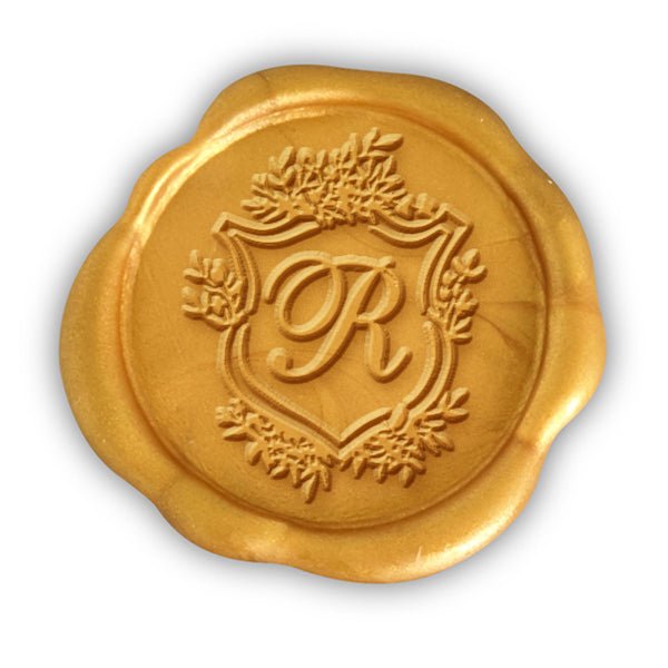 Floral Shield Initial Adhesive Wax Seals #2593 Bundle with Stamp - Nostalgic Impressions