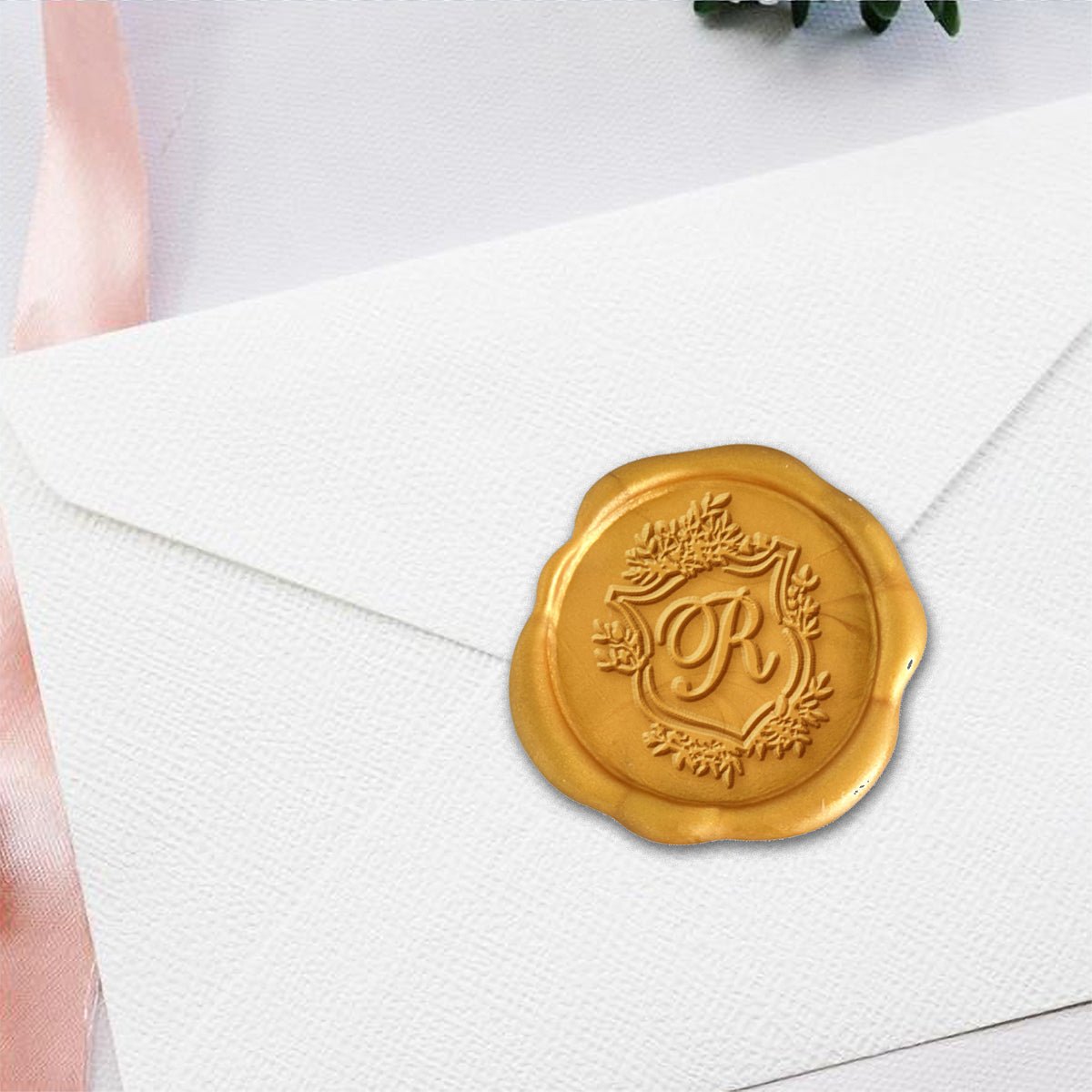 Floral Shield Initial Adhesive Wax Seals #2593 Bundle with Stamp - Nostalgic Impressions