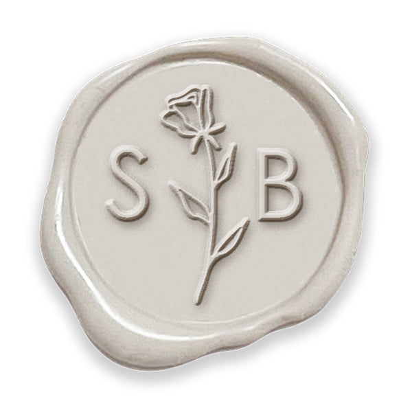Rose Stem Wedding Monogram Adhesive Wax Seals #3388B Bundle with Stamp - Nostalgic Impressions