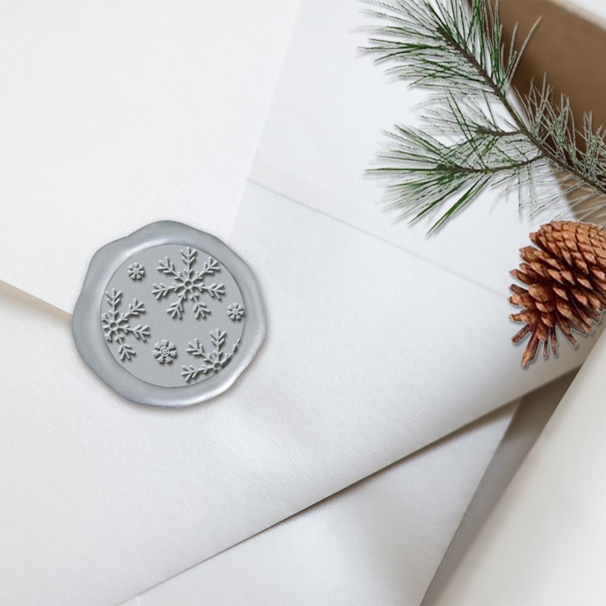 Snowflakes Adhesive Christmas Wax Seal Stickers 8PK - Hand Pressed 1 1/4" - Nostalgic Impressions