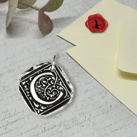 Filigree Initial Wax Seal Charm 1" square - Antiqued Silver - Made in Italy - Nostalgic Impressions