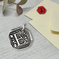 Filigree Initial Wax Seal Charm 1" square - Antiqued Silver - Made in Italy - Nostalgic Impressions