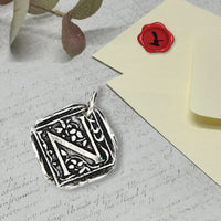 Filigree Initial Wax Seal Charm 1" square - Antiqued Silver - Made in Italy - Nostalgic Impressions