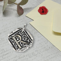 Filigree Initial Wax Seal Charm 1" square - Antiqued Silver - Made in Italy - Nostalgic Impressions