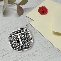 Filigree Initial Wax Seal Charm 1" square - Antiqued Silver - Made in Italy - Nostalgic Impressions