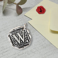 Filigree Initial Wax Seal Charm 1" square - Antiqued Silver - Made in Italy - Nostalgic Impressions