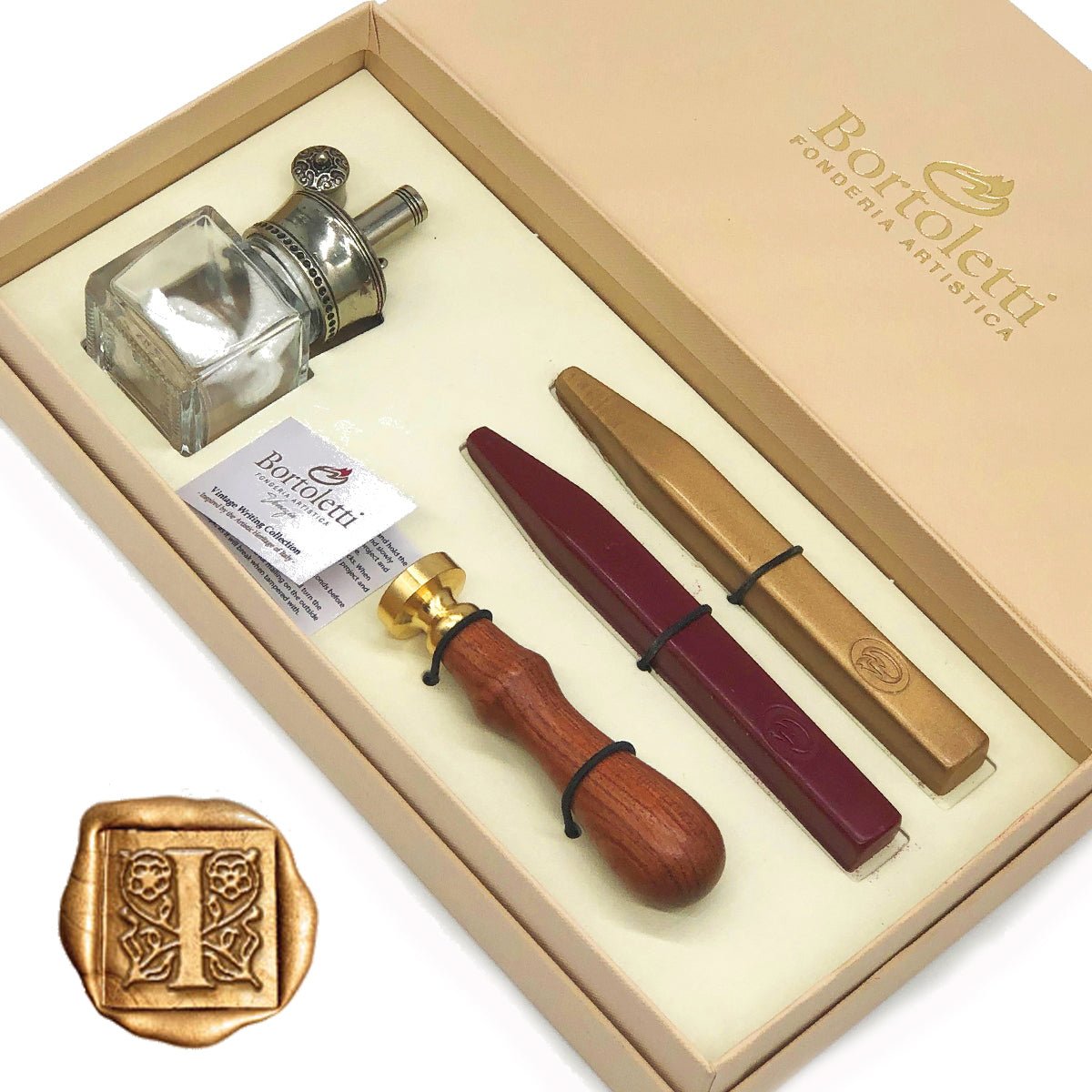 Traditional Wax Seal Kit with Melter Desktop Set by Bortoletti Italy - Nostalgic Impressions