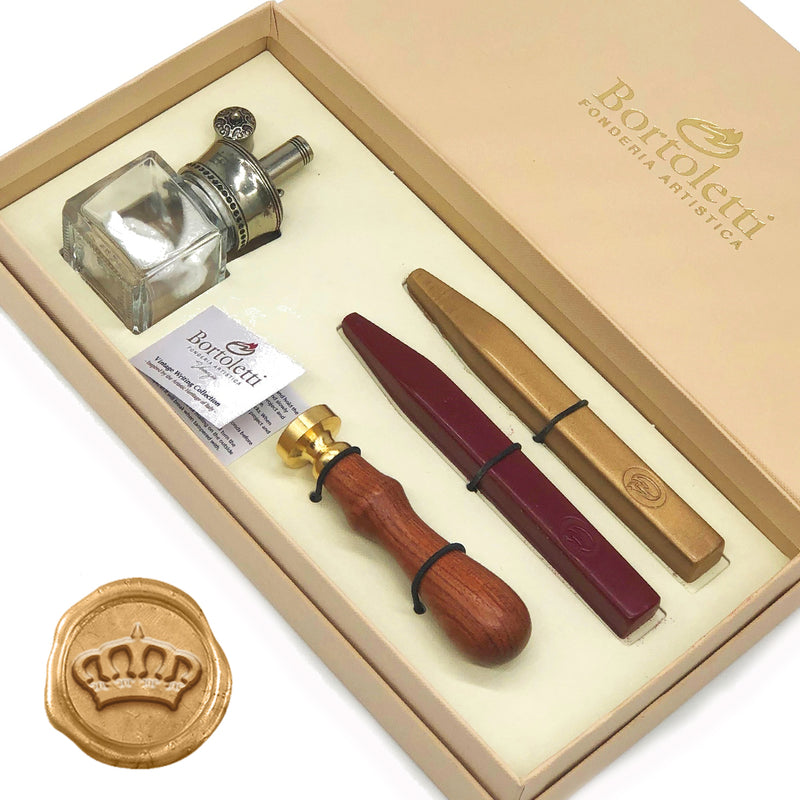 Traditional Wax Seal Kit with Melter Desktop Set by Bortoletti Italy - Crown - Nostalgic Impressions