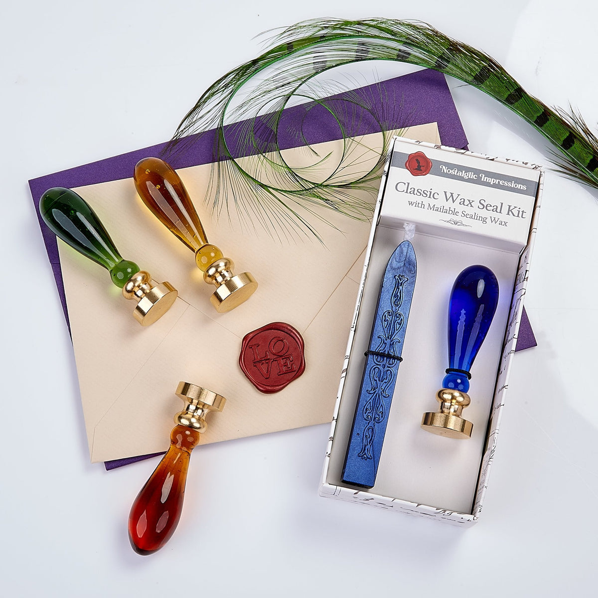 Murano Glass Handle Wax Seal Kit with popular symbols - Nostalgic Impressions