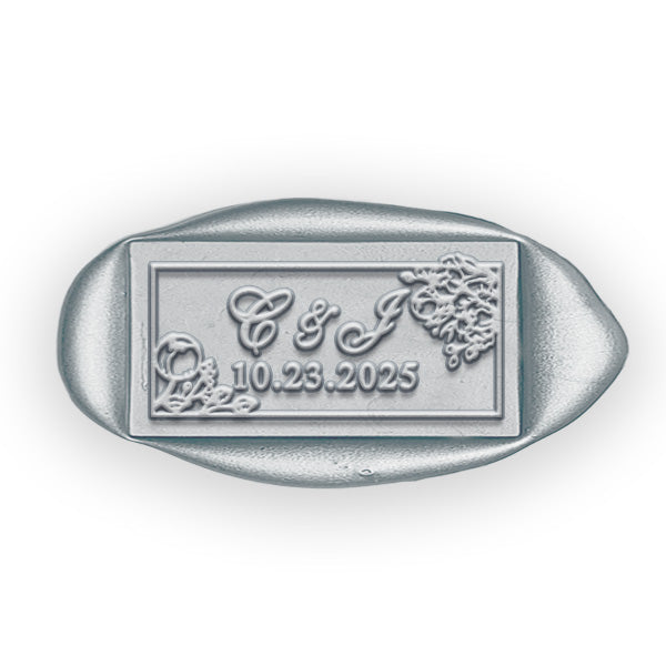 Noteworthy Wedding Monogram & Date Custom Wax Seal Stamp with White Wood Handle-Rectangular 1.57" Die - Nostalgic Impressions