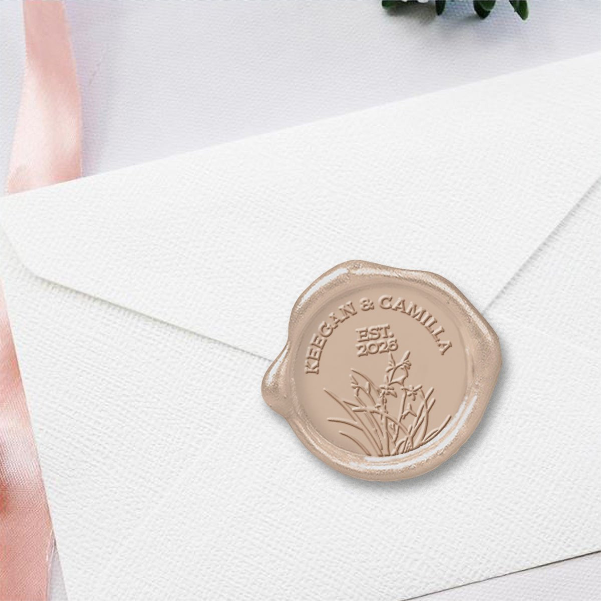 Wedding Monogram Names & year. Adhesive Wax Seals #2511 bundle with stamp - Nostalgic Impressions