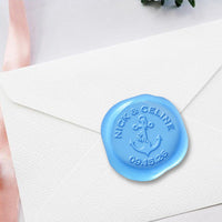 Anchor Wedding Monogram Names & Date Adhesive Wax Seals #408 bundle with stamp - Nostalgic Impressions