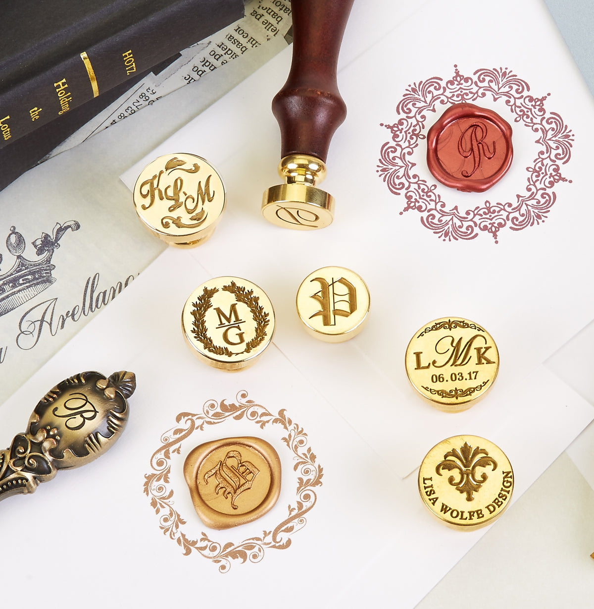 Create your Own Wedding Wax Seal Stamp from your Logo or Art with Turquoise Wood Handle - Nostalgic Impressions