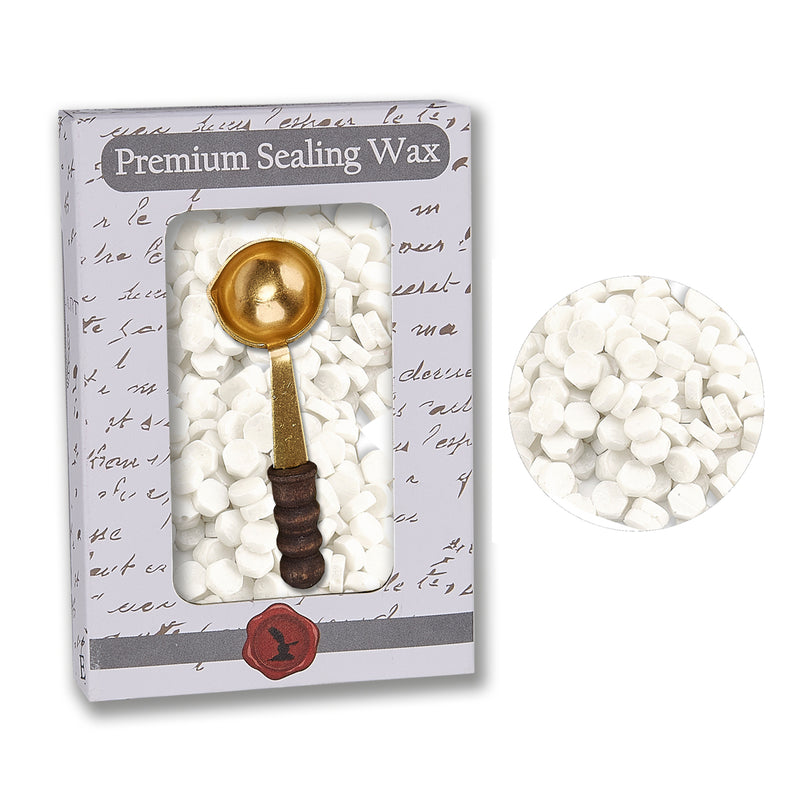 Pure White Premium Sealing Wax Beads by Color with spoon