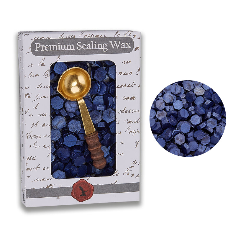 Sapphire Blue Premium Sealing Wax Beads by Color with spoon