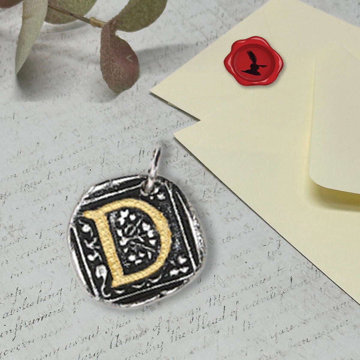 Filigree Initial Wax Seal Charm 1" square - Antiqued Silver/Brass Initial Accent - Made in Italy - Nostalgic Impressions