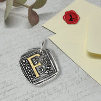Filigree Initial Wax Seal Charm 1" square - Antiqued Silver/Brass Initial Accent - Made in Italy - Nostalgic Impressions