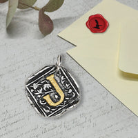 Filigree Initial Wax Seal Charm 1" square - Antiqued Silver/Brass Initial Accent - Made in Italy - Nostalgic Impressions