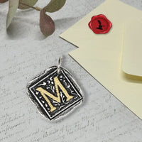 Filigree Initial Wax Seal Charm 1" square - Antiqued Silver/Brass Initial Accent - Made in Italy - Nostalgic Impressions