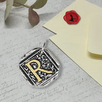 Filigree Initial Wax Seal Charm 1" square - Antiqued Silver/Brass Initial Accent - Made in Italy - Nostalgic Impressions