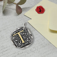Filigree Initial Wax Seal Charm 1" square - Antiqued Silver/Brass Initial Accent - Made in Italy - Nostalgic Impressions