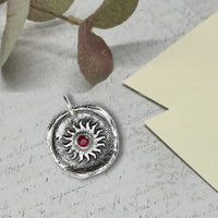 Sun Wax Seal Charm with Birthstone 7/8" - Antiqued Silver - Made In Italy - Nostalgic Impressions