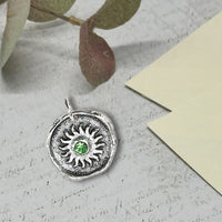Sun Wax Seal Charm with Birthstone 7/8" - Antiqued Silver - Made In Italy - Nostalgic Impressions