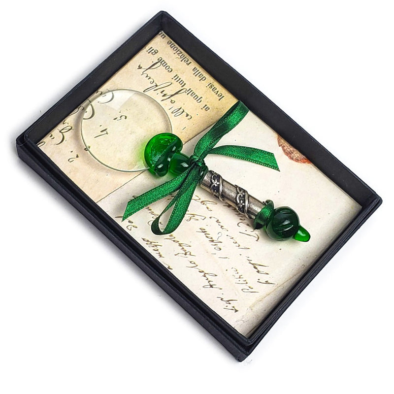 Murano Green Glass Magnifier with Pewter detailing-Gift-Boxed - Nostalgic Impressions