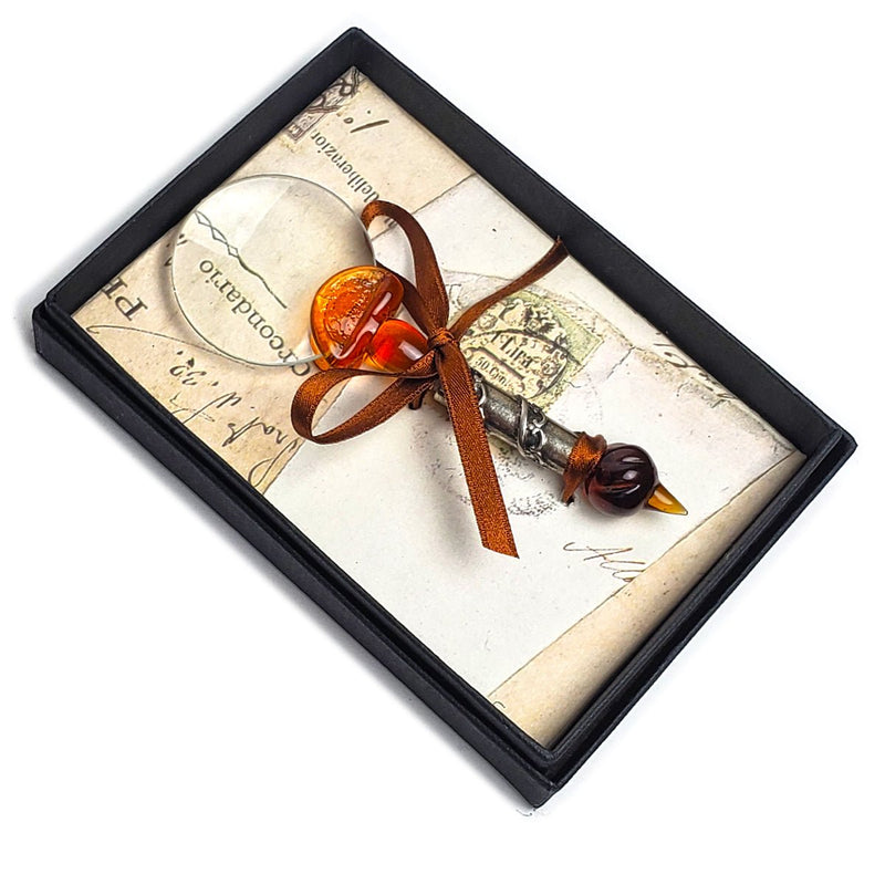 Murano Orange Glass Magnifier with Pewter detailing-Gift-Boxed - Nostalgic Impressions