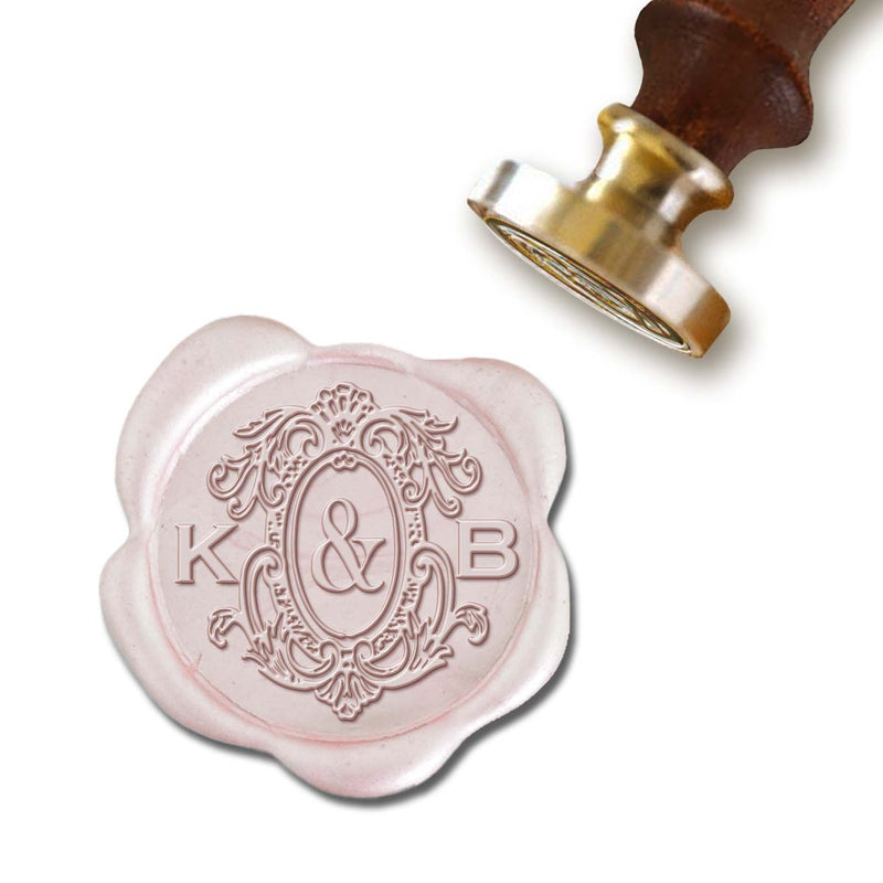 Victorian Wedding Monogram Custom Wax Seal Stamp with Blush Pink Wood Handle #3382 - Nostalgic Impressions