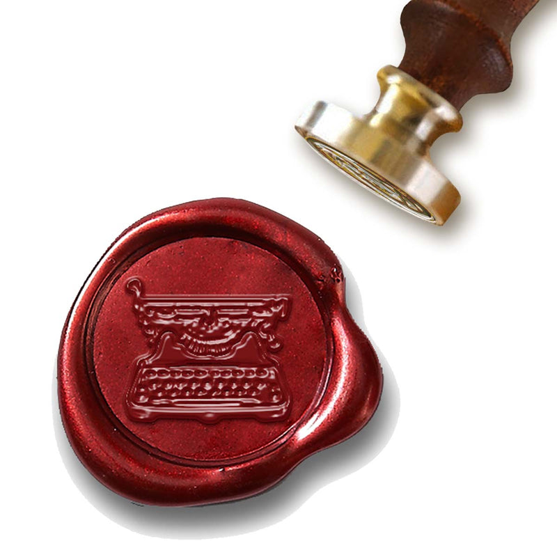 Vintage Typewriter Wax Seal Stamp with Burgundy Wood Handle #5766 - Nostalgic Impressions