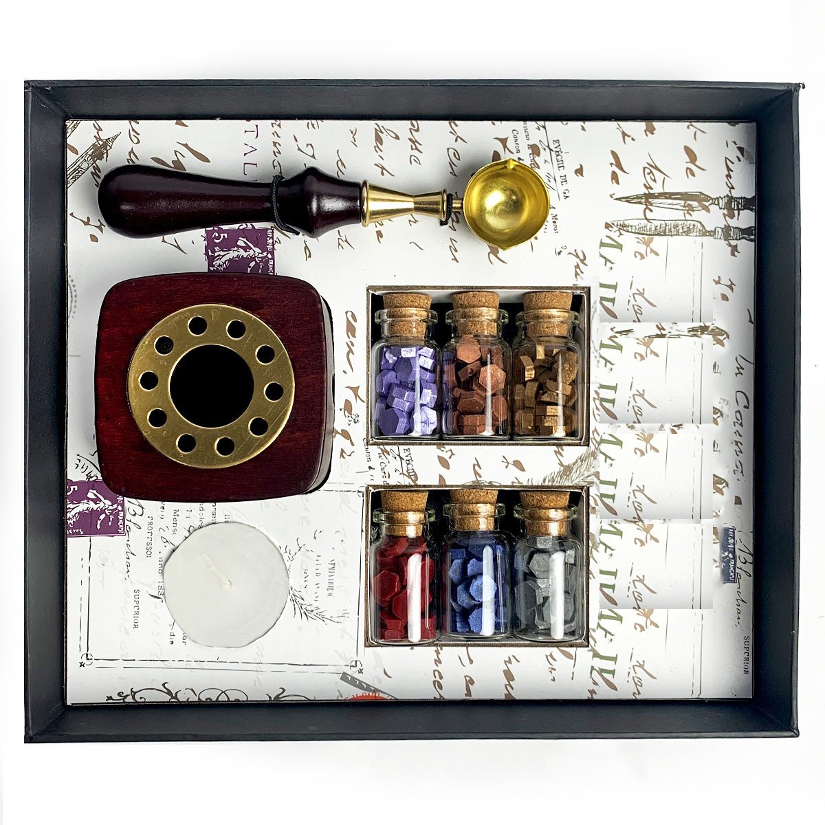 Bead Sealing Wax Kit with 6 colors Sealing Wax Beads, Melting Pot, Candle and Spoon - Nostalgic Impressions