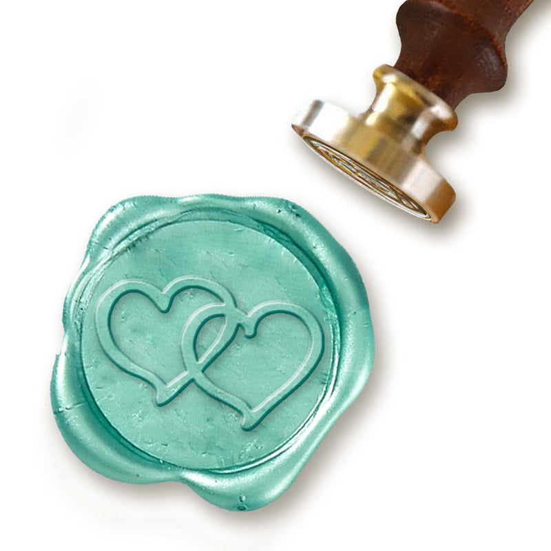 Double Heart Wedding Wax Seal Stamp with Blush Pink Wood Handle #D871