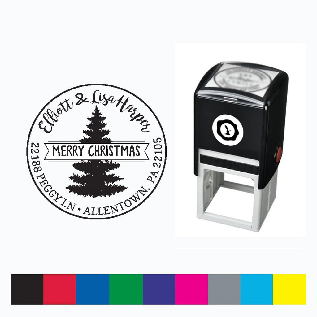 Christmas Address Self Inking Stamper with Black Ink cartridge Round 1 5/8" #884 - Nostalgic Impressions