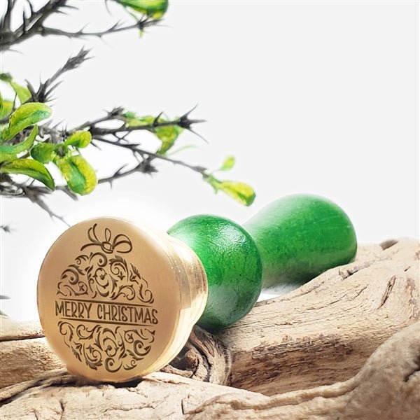 Customizable Christmas Ornament Wax Seal Stamp with Green Wood Handle # 6511CD - Nostalgic Impressions