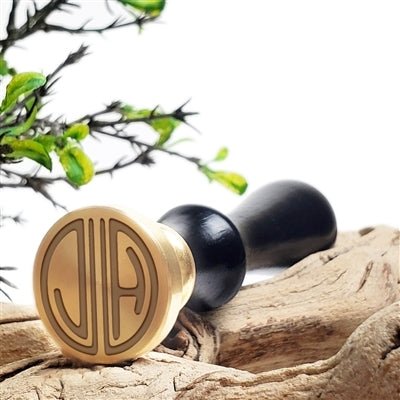 Gatsby Monogram Initial Custom Wax Seal Stamp Kit with Black and Gold Sealing Wax - Nostalgic Impressions