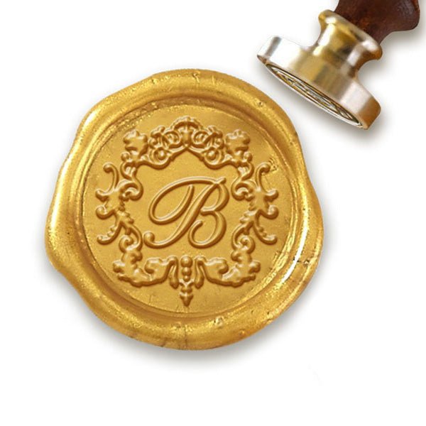 Regal Fleurish Initial Custom Wax Seal Stamp with Black Wood Handle -  Multiple Font Choices with Preview #134