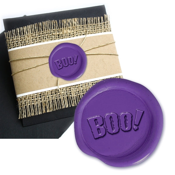 Halloween BOO Purple Adhesive Symbol Wax Seal Stickers 50PK - Hand Pressed 1 1/4" - Nostalgic Impressions