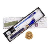 Blue Glass Wax Seal & Calligraphy Pen & Ink Set - Compass