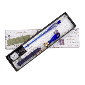 Blue Glass Wax Seal & Calligraphy Pen & Ink Set - Nostalgic Impressions