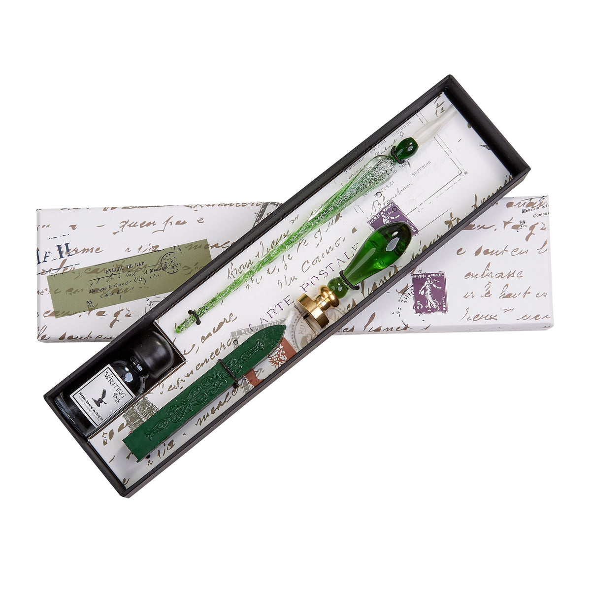 Green Glass Wax Seal & Calligraphy Pen & Ink Set - Nostalgic Impressions