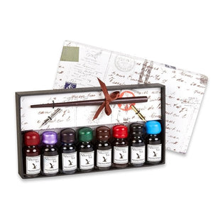 Writing Ink Set with Dip Pen - 8 Inks Plus Pen and Nibs - Nostalgic Impressions
