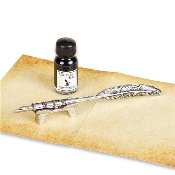 Metal Feather Calligraphy Dip Pen Set with Ink & Pen Stand - Nostalgic Impressions