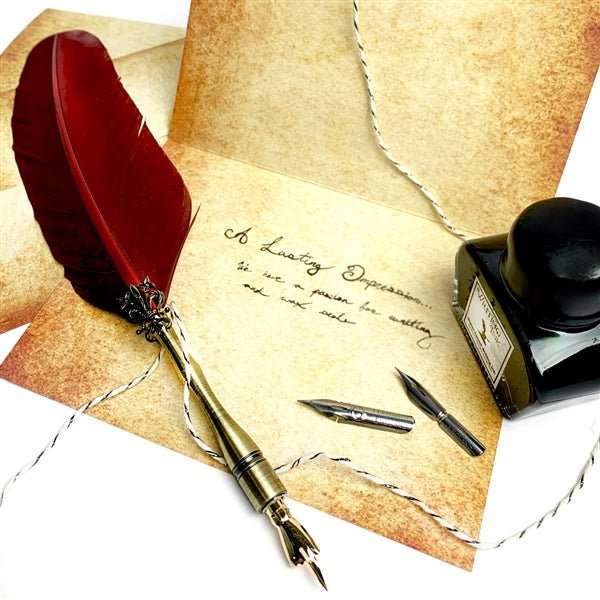 Renaissance Writing Set with Feather Quill, Ink, and Paper