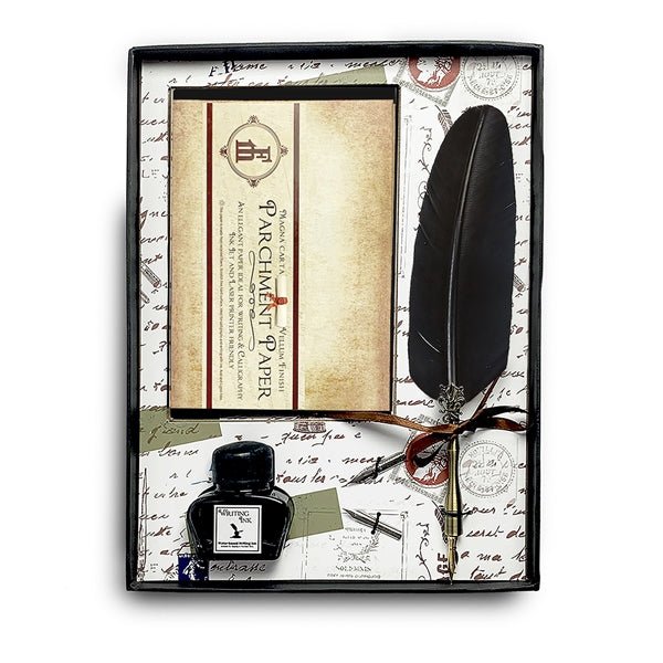 Parchment Writing Quill and Ink Set with Note Cards, Writing Ink and Feather Quill Pen
