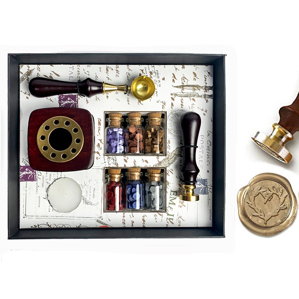 Bead Sealing Wax Kit with 6 colors Sealing Wax Beads, Melting Pot, Candle and Spoon - Nostalgic Impressions