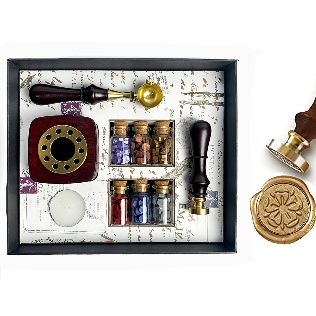 Bead Sealing Wax Kit with 6 colors Sealing Wax Beads, Melting Pot, Candle and Spoon - Nostalgic Impressions