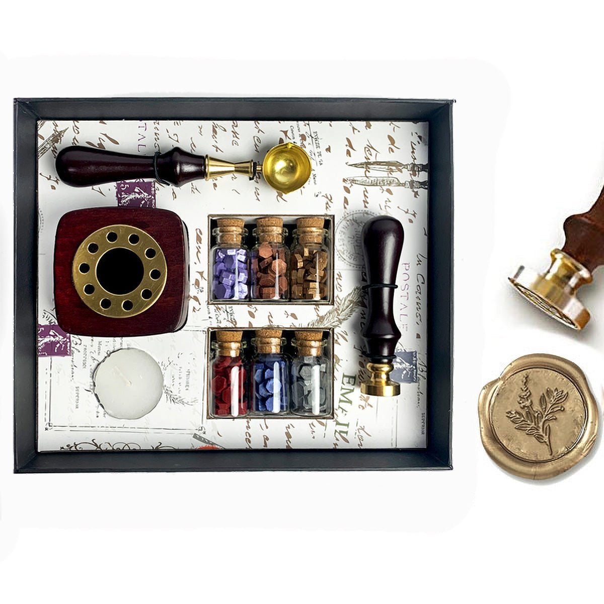 Bead Sealing Wax Kit with 6 colors Sealing Wax Beads, Melting Pot, Candle and Spoon - Nostalgic Impressions